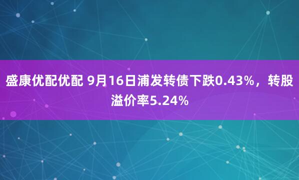 盛康优配优配 9月16日浦发转债下跌0.43%，转股溢价率5.24%